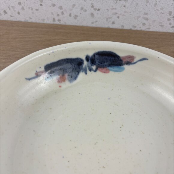 Vintage 1993 Studio Pottery Serving Bowl with Handles in White & Abstract Blue - Picture 5 of 10
